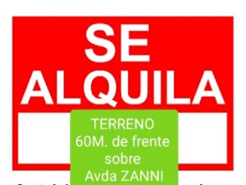 ALQUILO Terreno 60 mts. de frente sobre Avda. Zanni - salida a 3 calles (1800 M2)