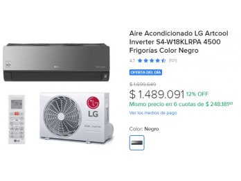 BAJO CONSUMO. WIFI LG Artcool Inverter S4-W18KLRPA 4500 Frig