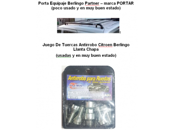 PORTAEQUIPAJE Y TUERCAS ANTIRROBO BERLINGO/PARTNER