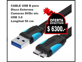 Cable USB B para Discos Externos Camaras DVDs 50cm