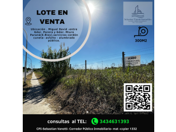 Vendo terreno, calle miguel David entre Gob. Parera y Miura