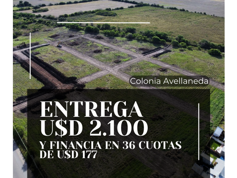 TERRENOS CON ENTEGA DE U$D 2.100 EN COLONIA AVELLANEDA