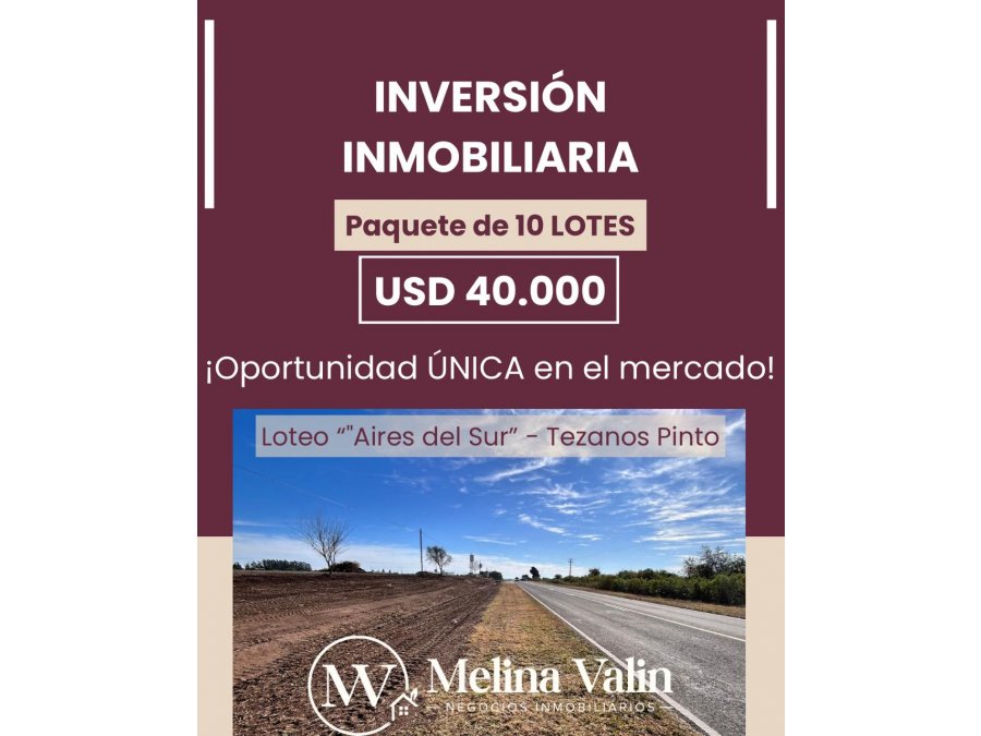 ¡OPORTUNIDAD! PAQUETE DE 10 LOTES DE POZO, POR 4.000 USD C/U