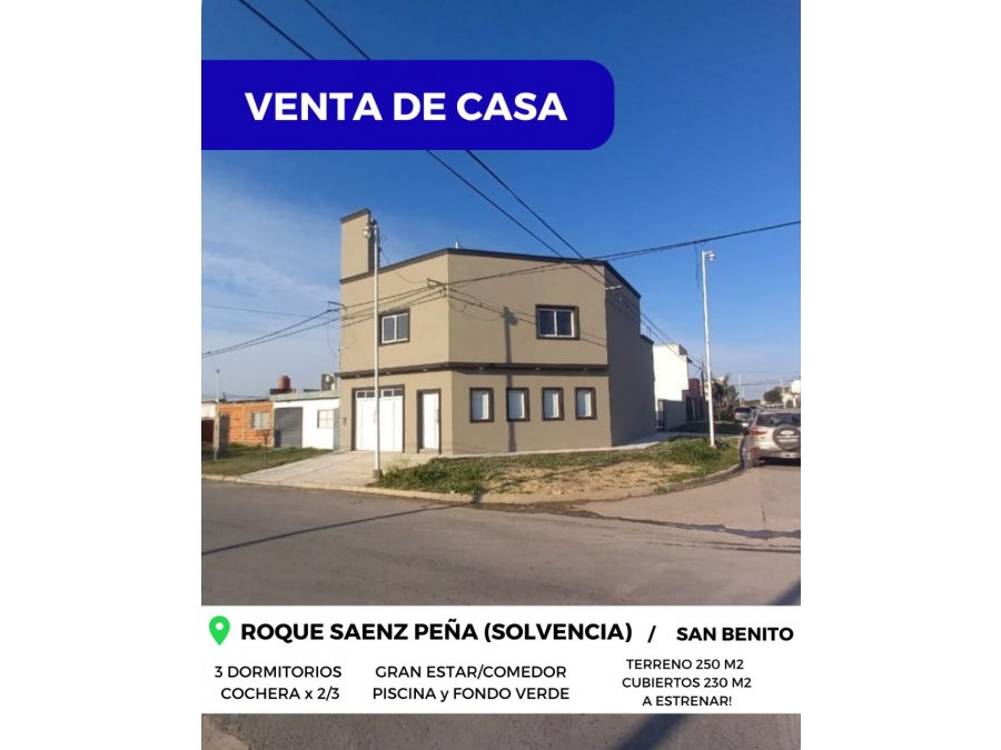 🏡VENTA de CASA en ESQUINA - ROQUE SAENZ PEÑA, SAN BENITO 🌱