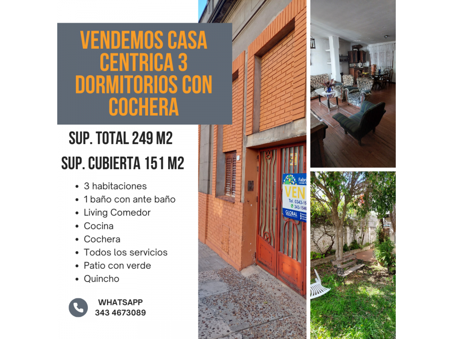 Venta Casa céntrica 3 dormitorios con patio y cochera