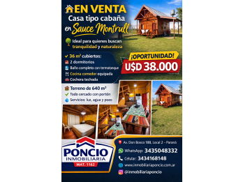 venta de lote con caba&ntilde;a en sauce montrull