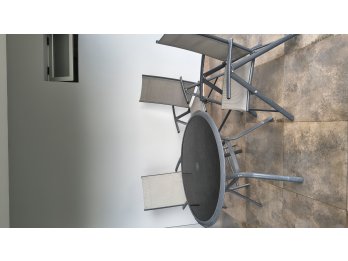 Juego exterior aluminio , 3 sillones reclinables y sombrilla