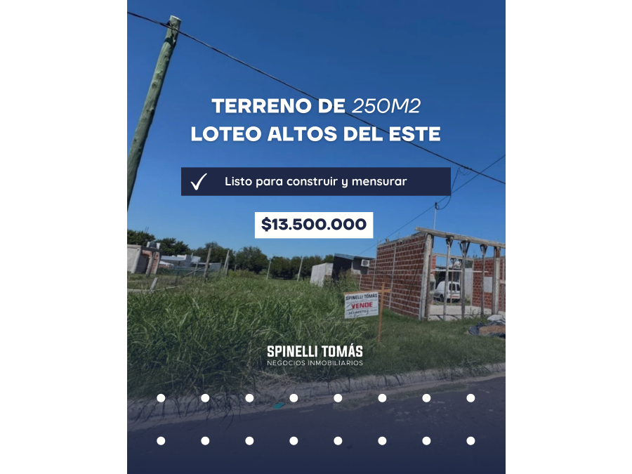VENDEMOS TERRENO LISTO PARA MENSURAR EN ALTOS DEL ESTE