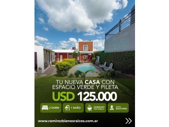 VENTA - Casa 2 dormitorios con quincho y pileta