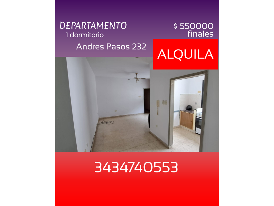ALQUILO DEPARTAMENTO 1 DORM CALLE ANDRES PASOS