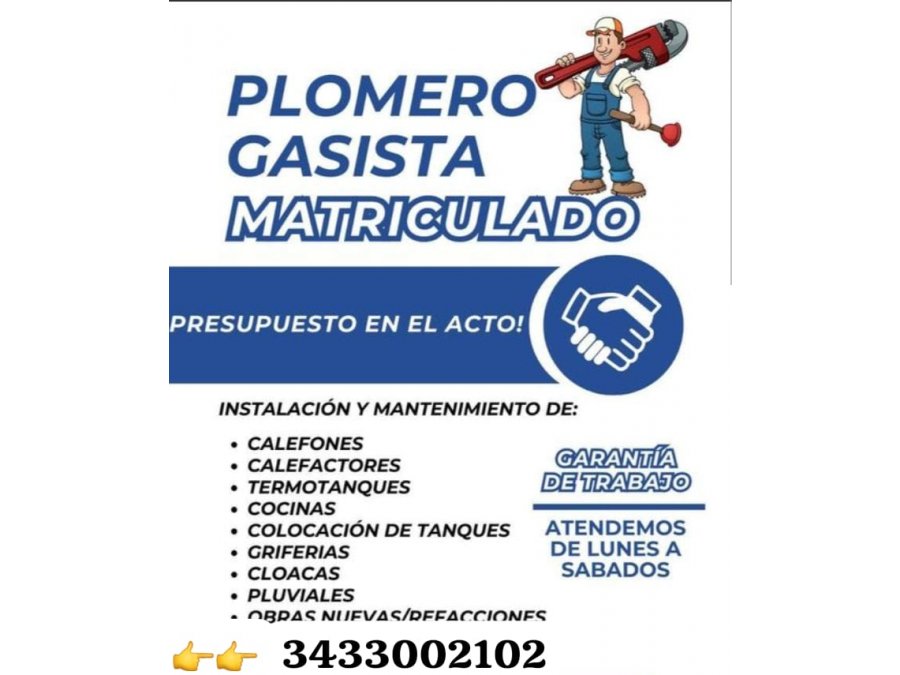 Gasista matriculado plomero electricista