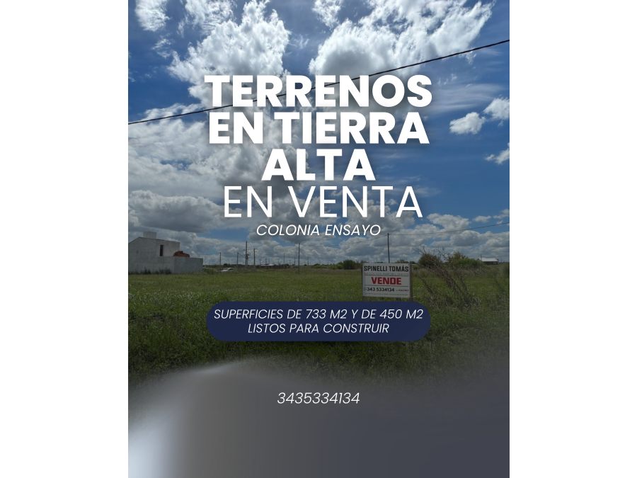 TERRENOS EN COLONIA ENSAYO EN VENTA