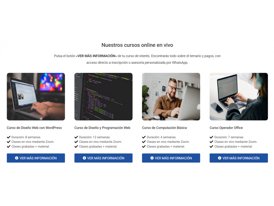 Brindamos cursos online con certificados en vivo por Zoom