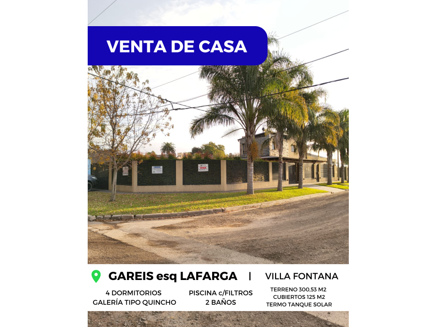 🏡 VENTA de GRAN CASA en ESQUINA - GAREIS, VILLA FONTANA 🌱