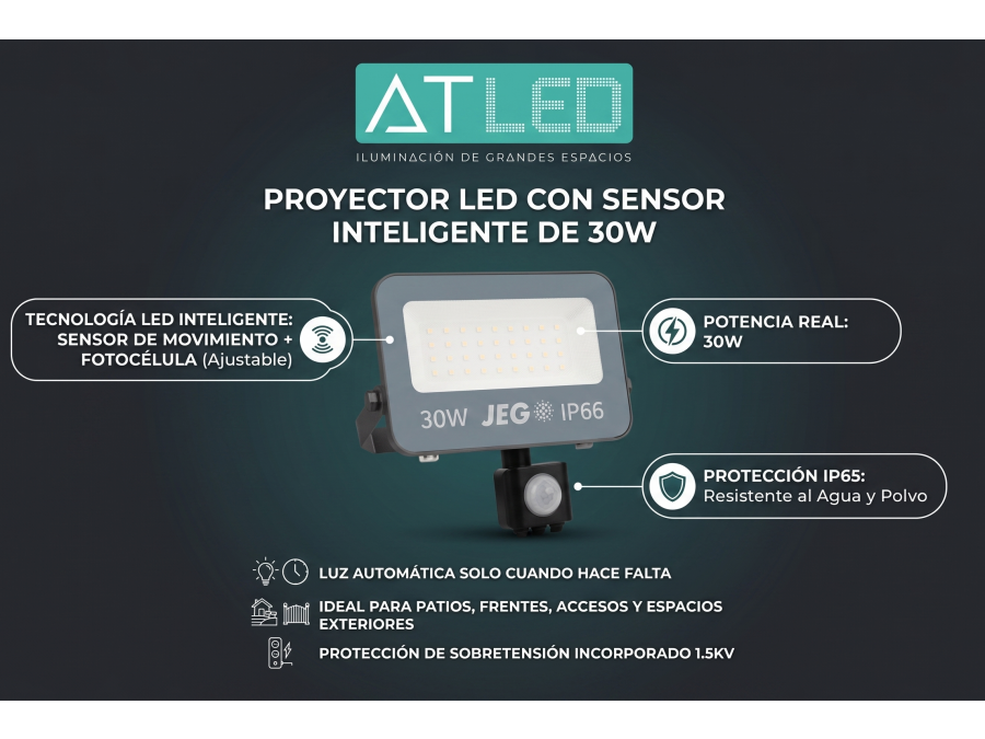 REFLECTOR LED CON SENSOR 30W