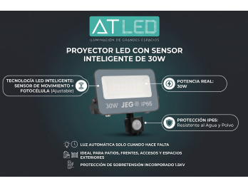 REFLECTOR LED CON SENSOR 30W