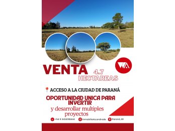 Se vende 4.7 hectáreas zona sur, ingreso a Paraná