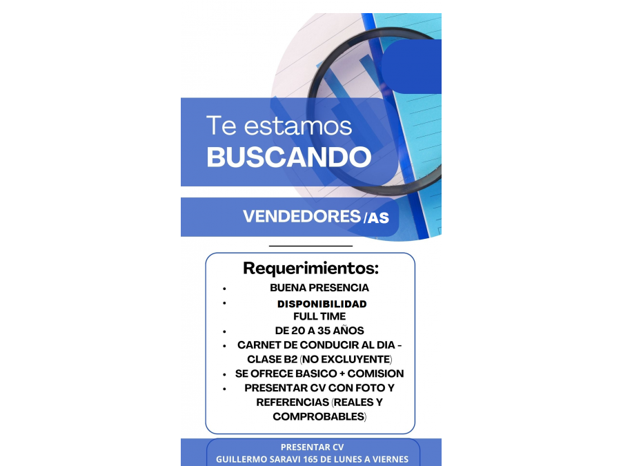 Se solicitan VENDEDORES/AS!