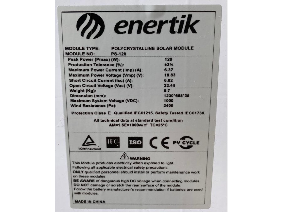 PANELES SOLARES ENERTIK (policristalinos) MODELO PS-120