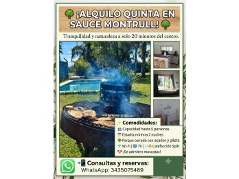 Casa quinta para alojamiento familiar, Sauce Montrull