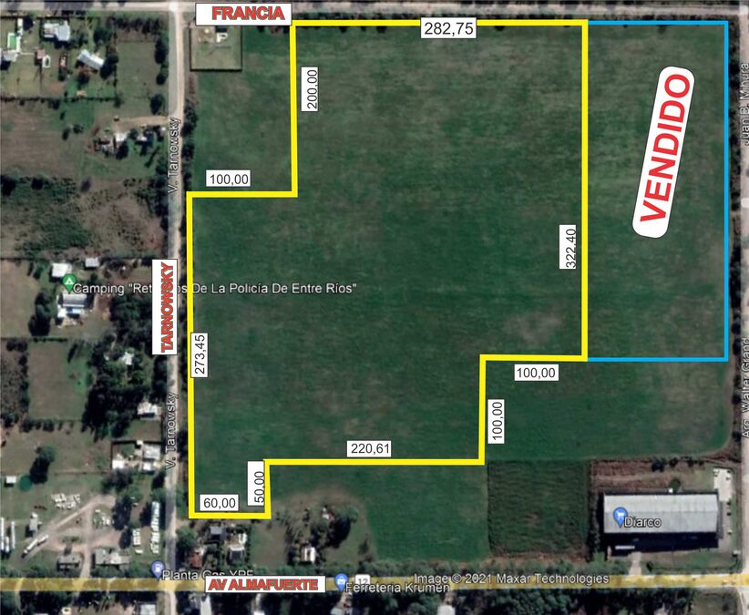 Terreno 134000 m2 ingreso a parana