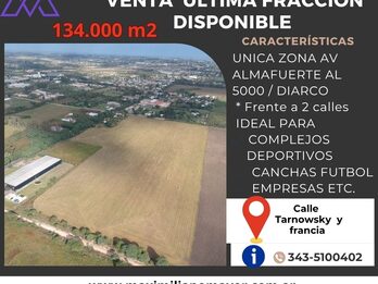Terreno 134000 m2 ingreso a parana