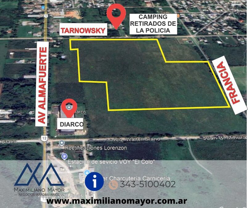 Terreno 134000 m2 ingreso a parana