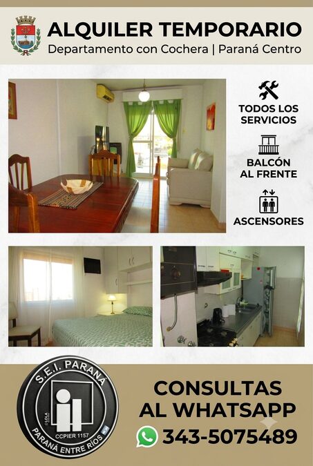 Alquilo dpto. temporario, zona centro. Por mes o trimestre. Con cochera