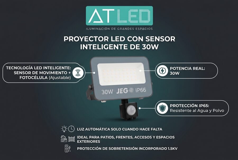 REFLECTOR LED 30W CON SENSOR DE MOVIMIENTO