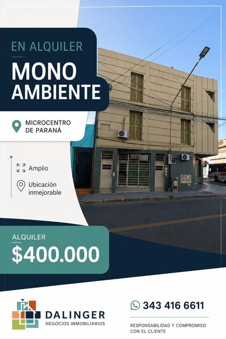 ALQUILER MONOAMBIENTE AMPLIO EN MICRO CENTRO
