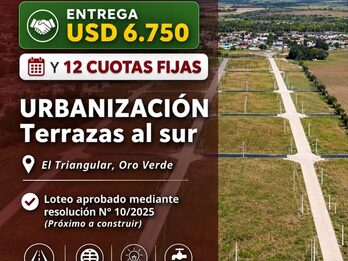 LOTES EN VENTA LISTOS A ESCRITURAR Y CONSTRUIR-ORO VERDE-ENTREGA DE 6.750 USD Y 12 CUOTAS FIJAS