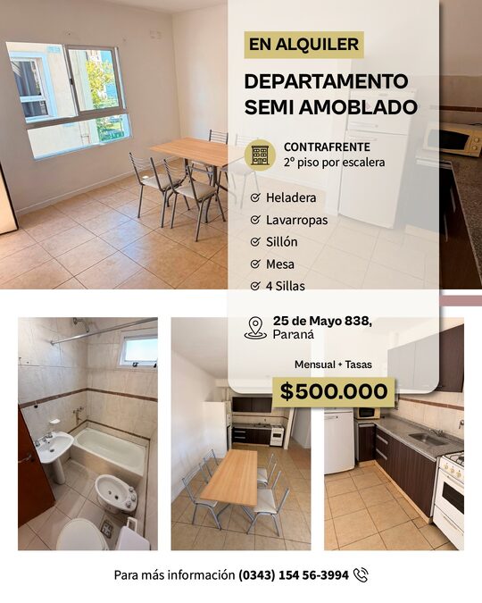 ALQUILO DTO SEMI-AMOBLADO 1 DORMITORIO