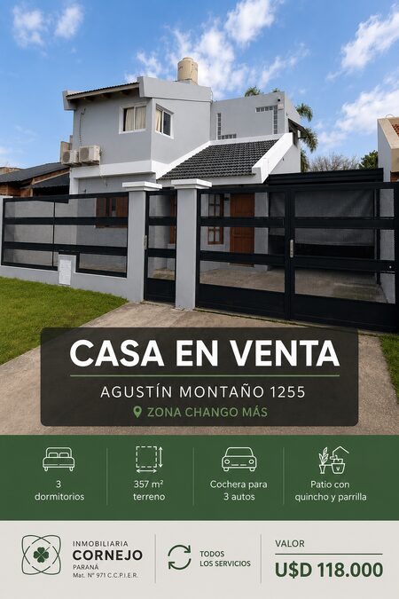 🏡 Casa 3 dorm | Quincho | Cochera x3 | Zona Chango Más – U$D 118.000 APTA CRÉDITO