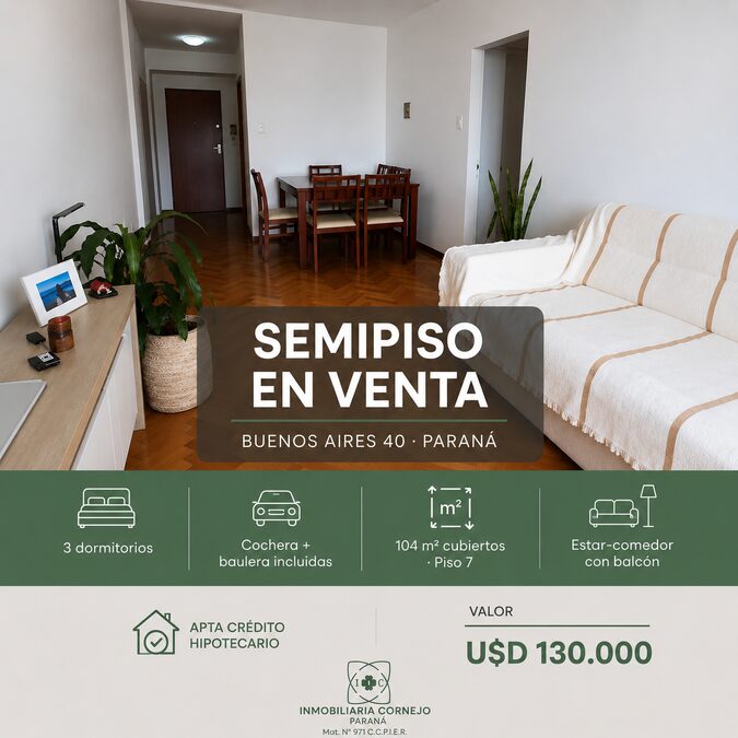 🏢 Depto 3 dorm con Cochera - Apto Crédito, Zona Céntrica.