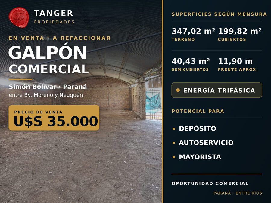 Galpón comercial con trifásica – U$S 35.000