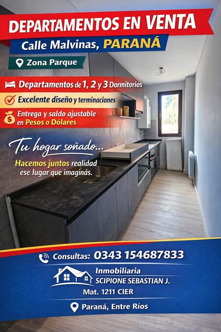 DPTOS 1 Y 3 DORM EN VENTA ZONA PARQUE PARANA INVERSION