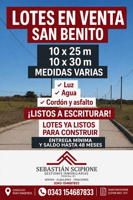 LOTES EN VENTA EN PESOS SAN BENITO