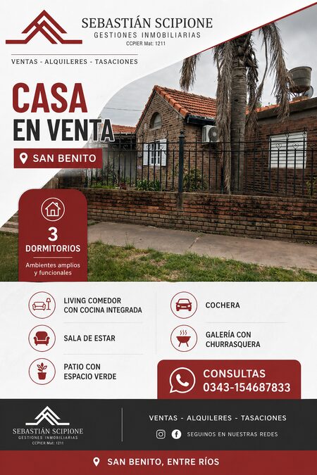 CASA EN VENTA 3 DORM SAN BENITO PARANA