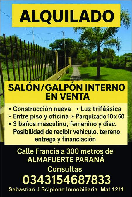 SALON / GALPON EN VENTA USOS VARIOS PARANA