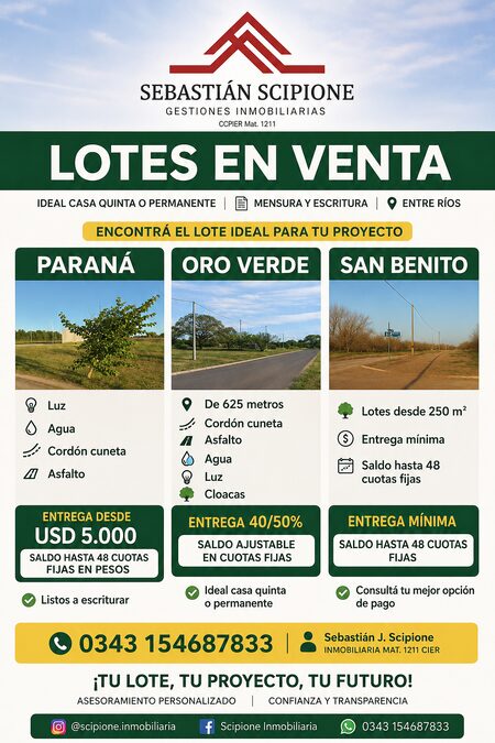 LOTES EN PROMOCION PARANA Y ALREDEDORES