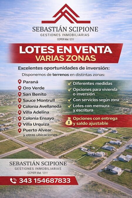 LOTES EN PROMOCION PARANA Y ALREDEDORES