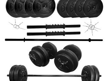 Kit de Pesas 40 kg Completo + Barra + Mancuernas + Rueda Abdominal – Excelente Estado