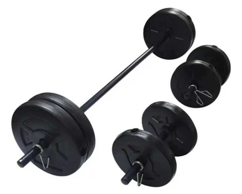 Kit de Pesas 40 kg Completo + Barra + Mancuernas + Rueda Abdominal – Excelente Estado