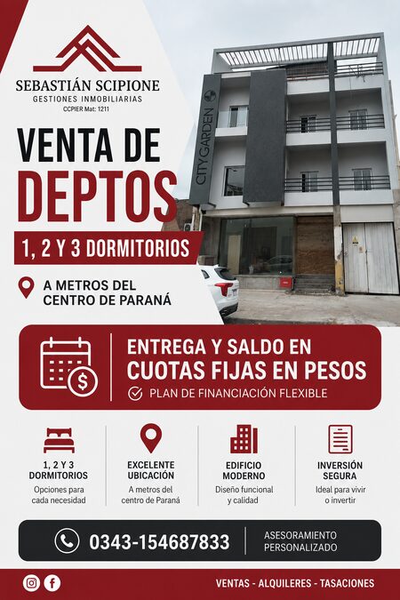 DPTOS 1 2 Y 3 DORM COMPLEJO CERRADO MUEVOS EN PARANA ZONA CENTRO