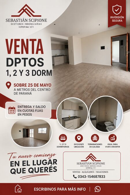 DPTOS 1 2 Y 3 DORM COMPLEJO CERRADO MUEVOS EN PARANA ZONA CENTRO