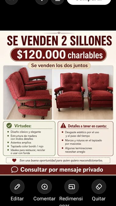 Vendo dos sillones a restaurar