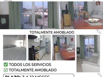 Alquilo departamento de 2 dormitorios y cochera. Amoblado. Desde 3 a 12 meses.