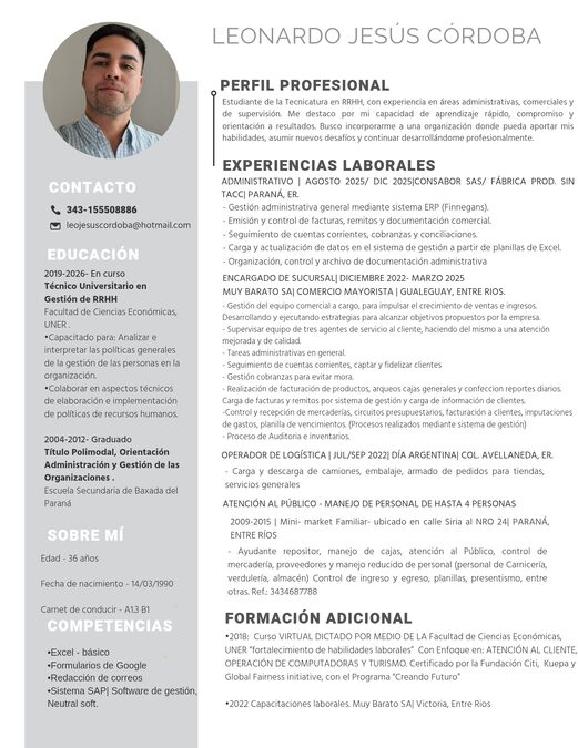 Busco trabajo Administrativo, Adm. Comercial, Jefe sucursal