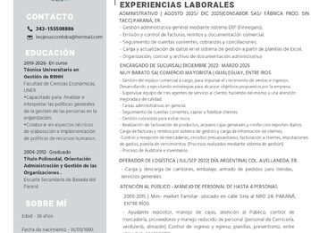 Busco trabajo Administrativo, Adm. Comercial, Jefe sucursal