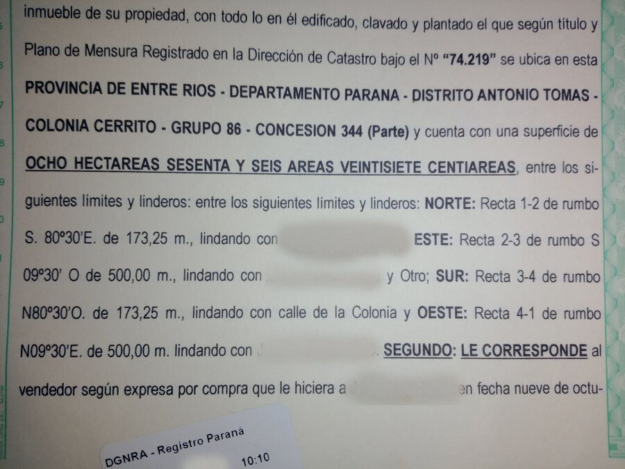 Campo de 8 Has 66 áreas en Antonio Tomás